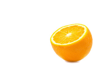 sliced orange on the right isolated on white background
