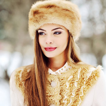 Beautiful young russian woman winter portrait - close up