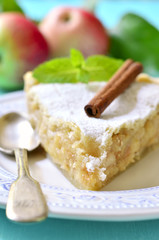 Piece of apple pie with cinnamon.