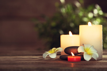 Beautiful spa composition on wooden table