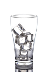 Empty glass with ice cube