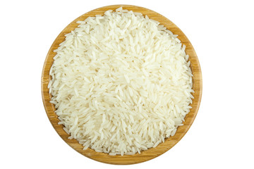 Aerial View of Rice in the Bowl on Isolated White Background