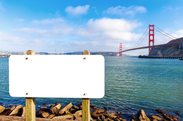 Empty blank sign or billboard with the Golden Gate Bridge in the background