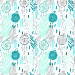 Wall murals Dream catcher Dream catcher with feathers seamless pattern