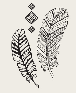 Vintage hand-drawn feathers