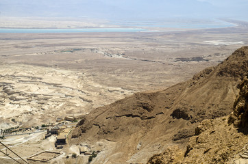 Judean desert and Dead Sea in Israel, view from Masada fortress