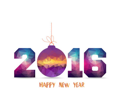 Happy new year 2016. geometrical card with Christmas ball