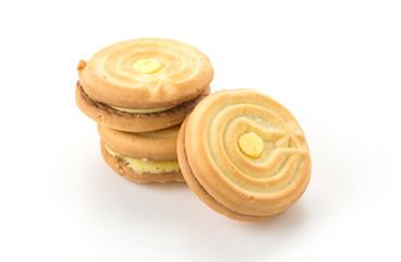 cookie biscuit with cream on white