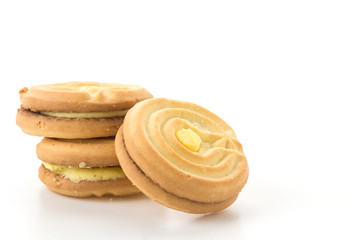 cookie biscuit with cream on white