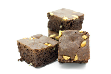 Brownie on white background.