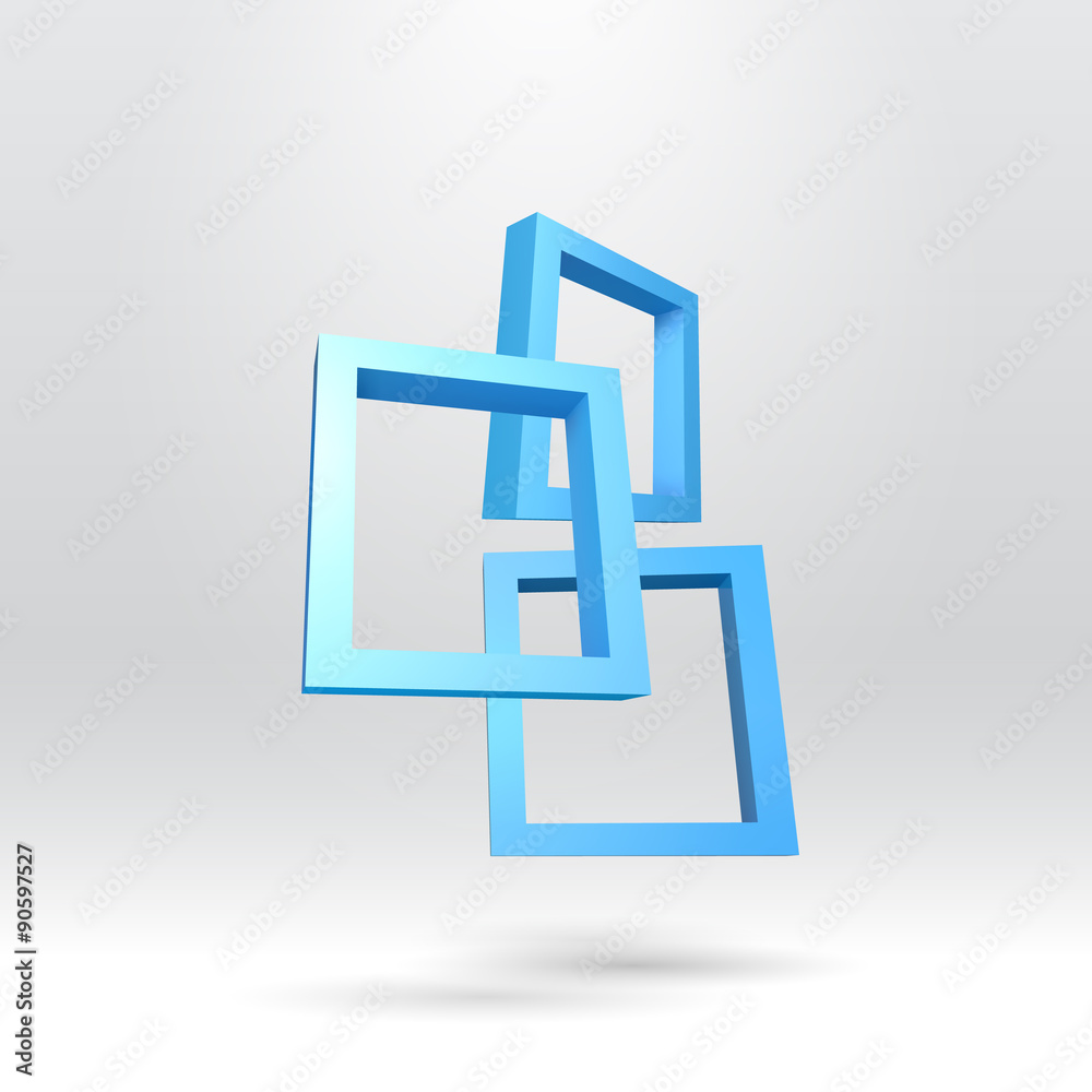 Poster three blue rectangular 3d frames