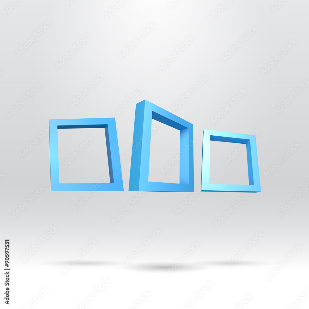 Poster three blue rectangular 3d frames