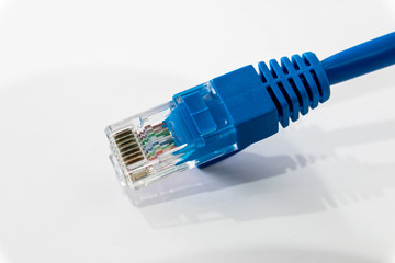 Blue RJ45 connector the connector for local area networks and in