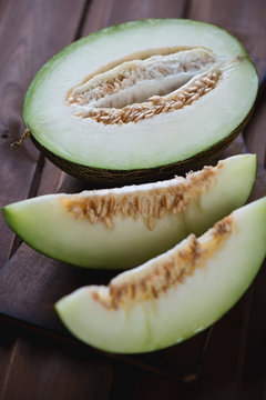 Close-up of ripe cantaloupe melon, selective focus