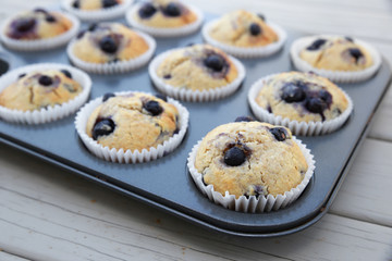 Homemade healthy almond coconut blueberry muffins, keto dessert