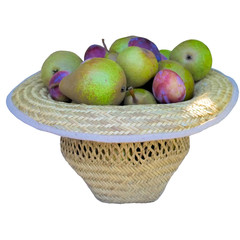 Hat with fruit.