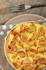 Quiche lorraine, pie with a filling of custard with smoked bacon