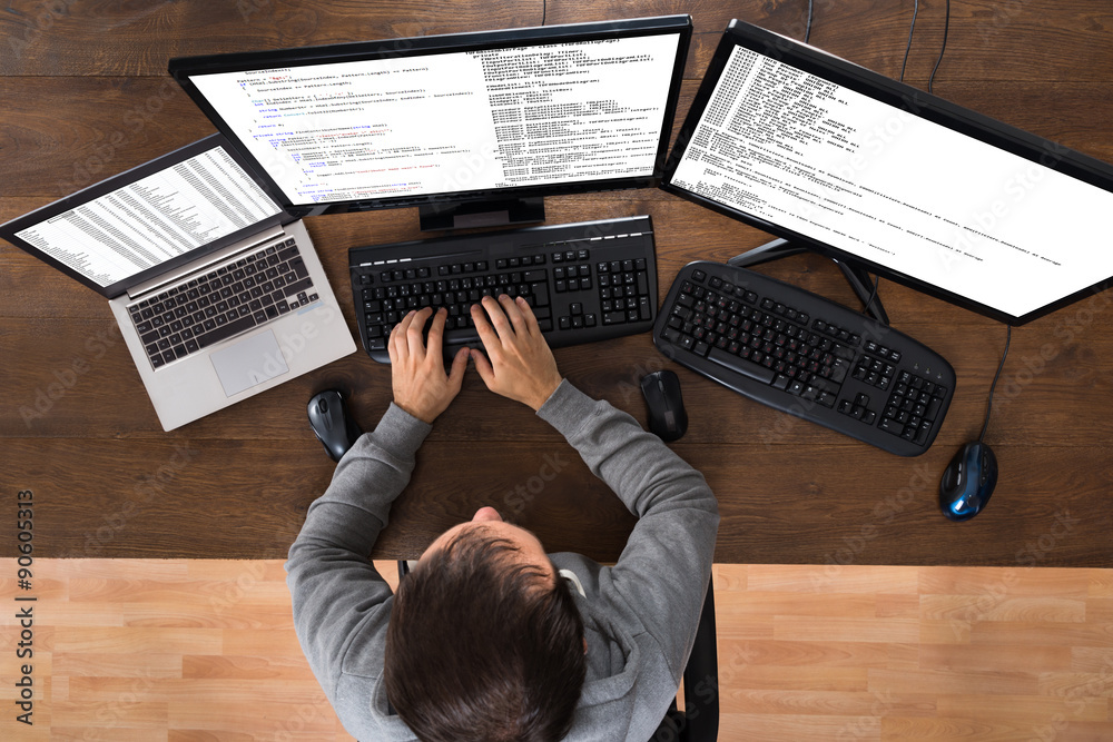 Poster Man Stealing Data From Computers And Laptop