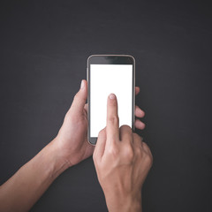 Finger pressing a smartphone, mock up