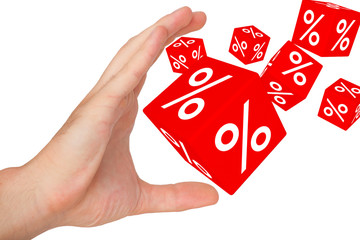 Hand reaching for percent dice