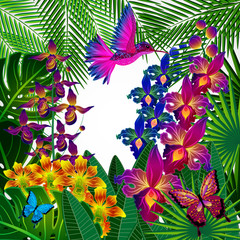 Floral design background. Tropical orchid flowers.