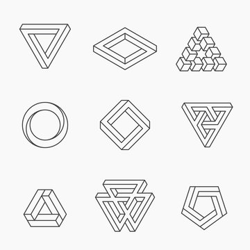 Set of impossible shapes, vector, line design