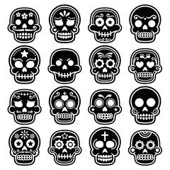 Halloween, Mexican sugar skull, Dia de los Muertos - cartoon icons
