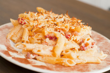 Macaroni and cheese, bacon and sausage