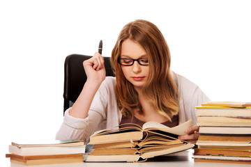 Young woman learning to exam