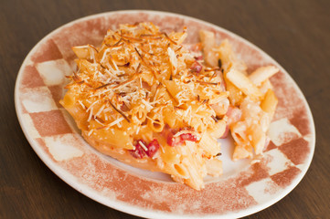 Macaroni and cheese, bacon and sausage