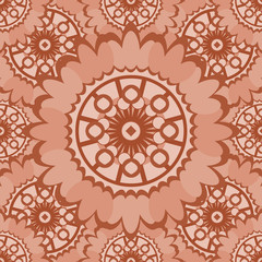 Pale abstract seamless pattern with round ornamental elements. Vector soft pink background.