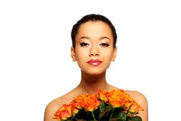Fototapeta premium Beauty african woman with roses.