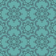 Ornamental seamless pattern. Vintage template. Blue background with curve elements. Filigree texture.