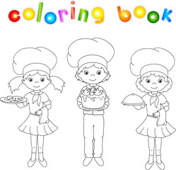 Cook, waiter, confectioner in their uniform. Coloring book