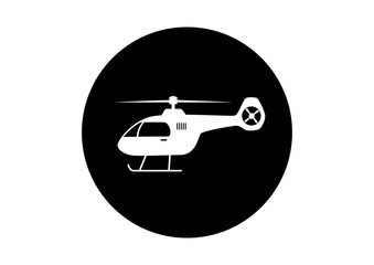 Black and white helicopter icon on white background