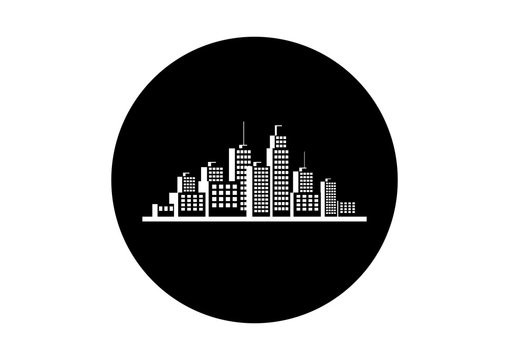 Black and white city icon on white background