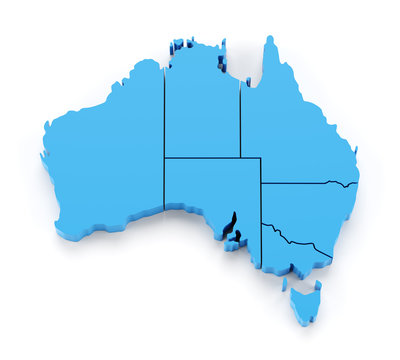 Extruded map of Australia with state borders