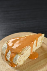 Fresh crape cake with thai tea syrup