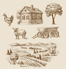 farm and animals hand drawn © bioraven