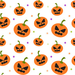 cartoon pumpkin seamless vector pattern background illustration with star