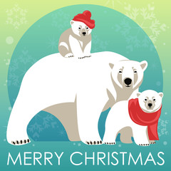 Greeting Card with Polar bear family. 