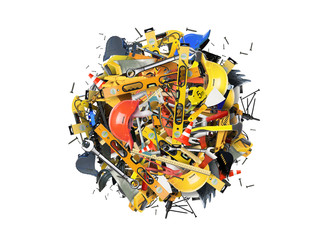 Construction tools and construction machines in the heap