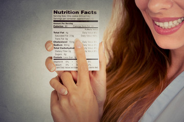 Fototapeta na wymiar woman reading healthy food nutrition facts