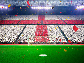 Flag england of fans. Evening stadium arena Blue © A ST