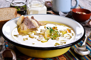 Soup with pearl barley and meat