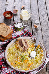Soup with pearl barley and meat