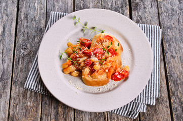 Bruschetta with vegetables and beans