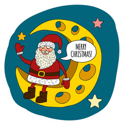 Happy Santa Claus sitting on the Moon