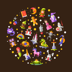 Illustration of fairy tales flat design magic icons and elements