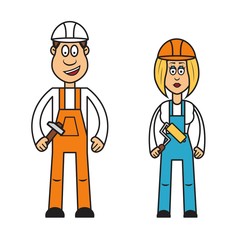 Profession set vector: builder woman
